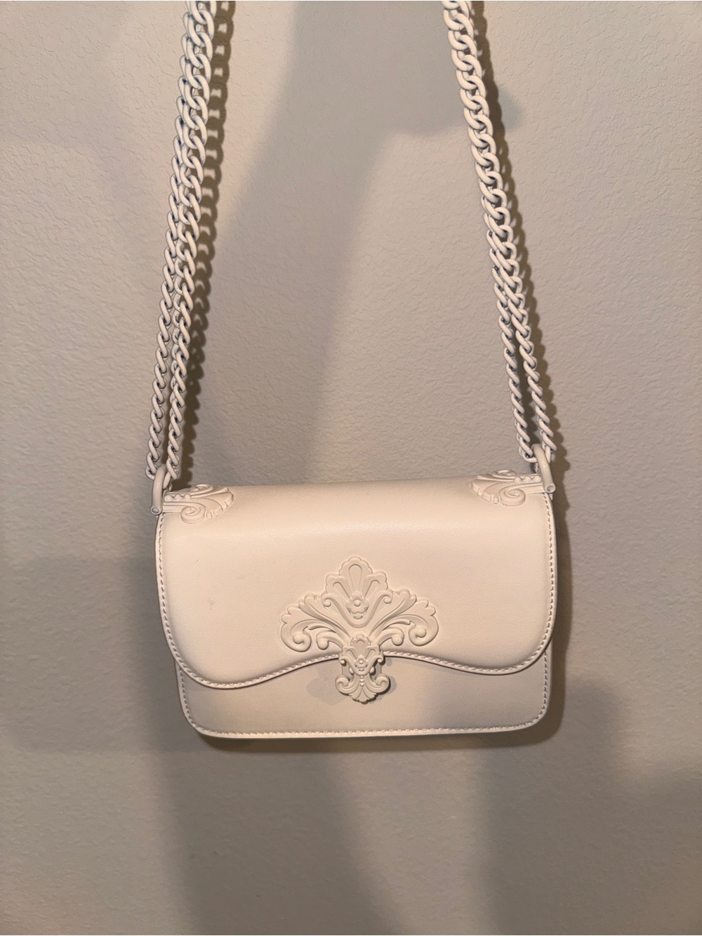 Charles & Keith Cream Embossed Chain Strap Crossbody